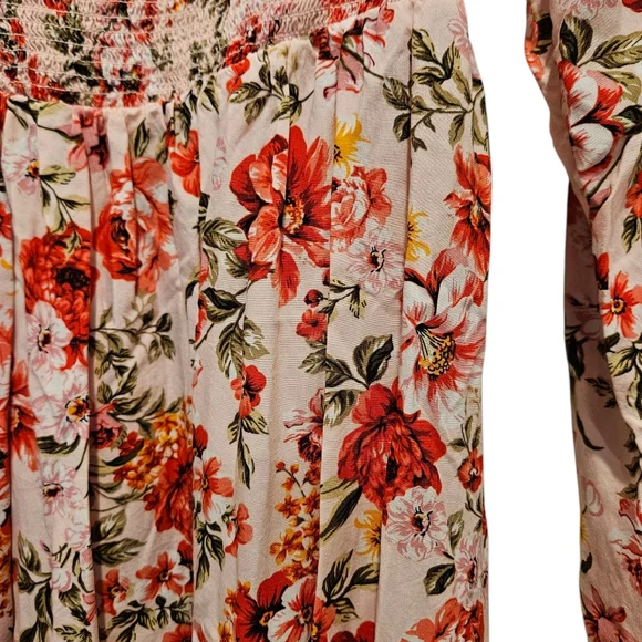 NWOT Old Navy Womans L floral Summer Smocked Dress Balloon Sleeve Swing Midi - Picture 2 of 10